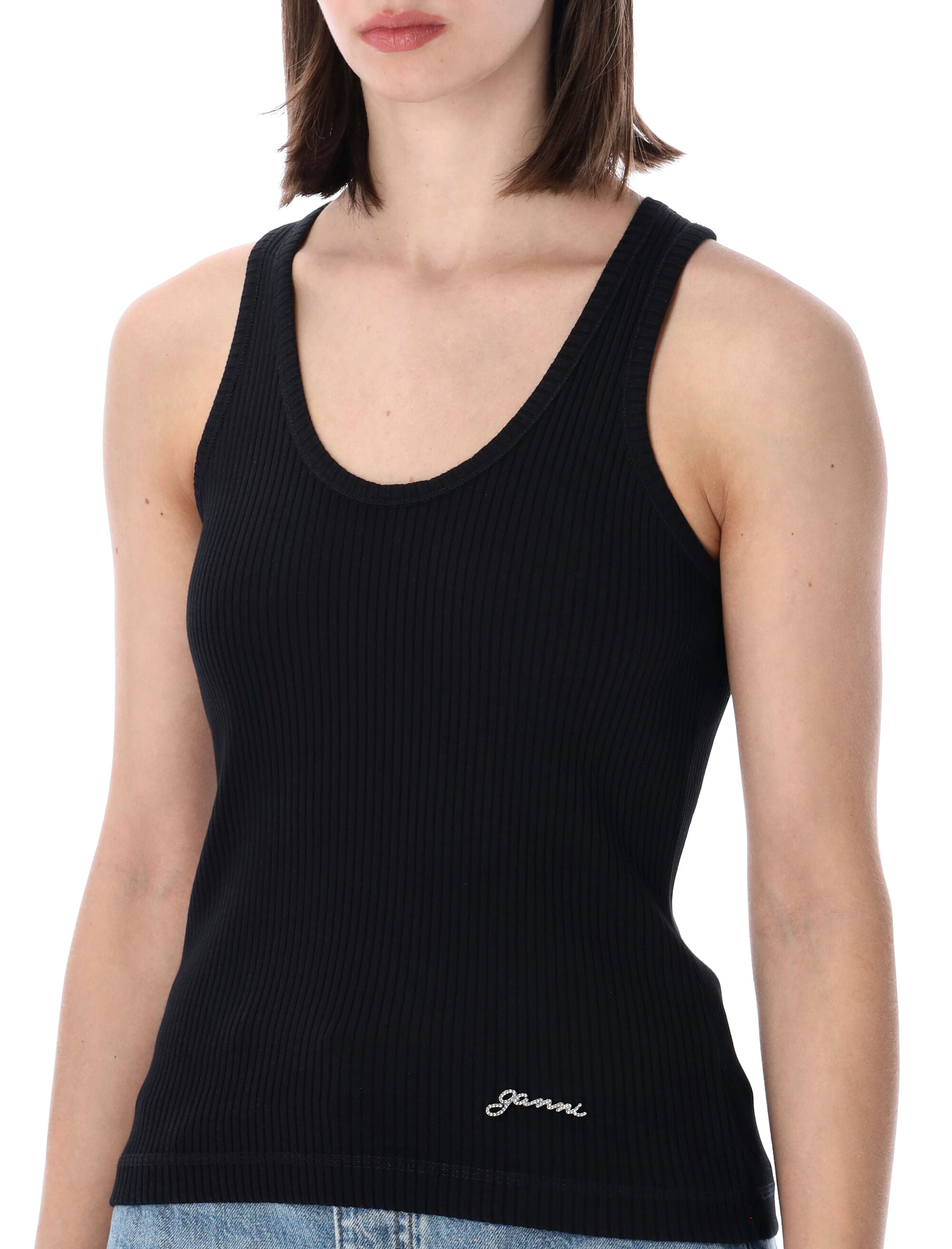 Ganni Organic Cotton Rib Tank Black
