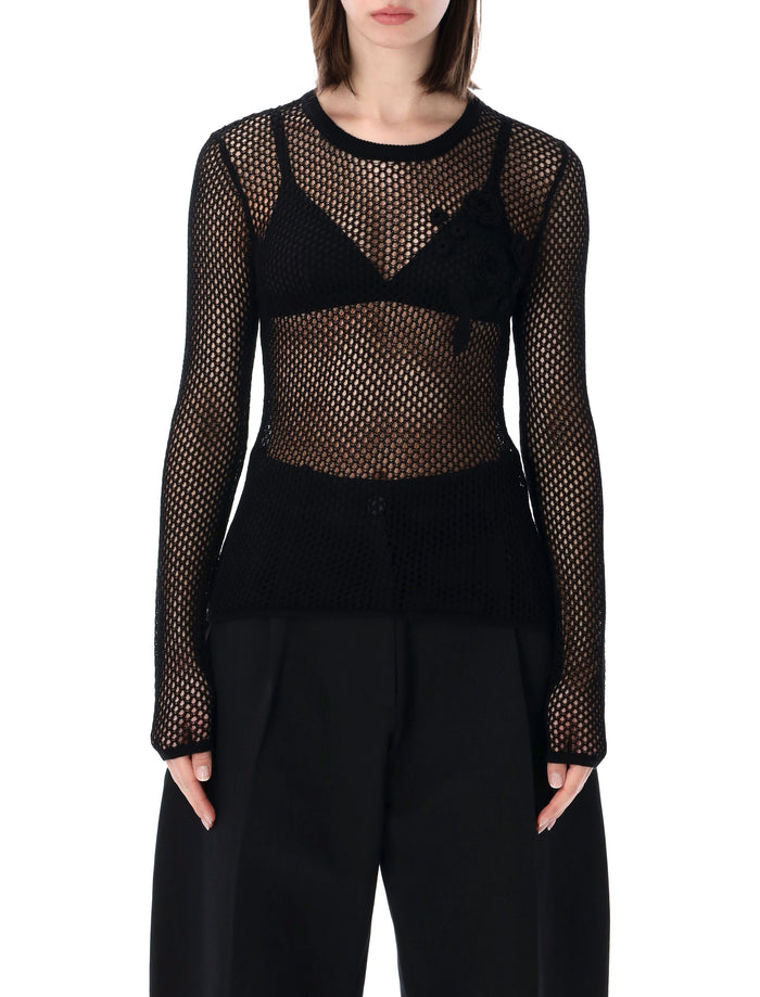 Ganni Sheer Mesh Cotton Top Black Organic
