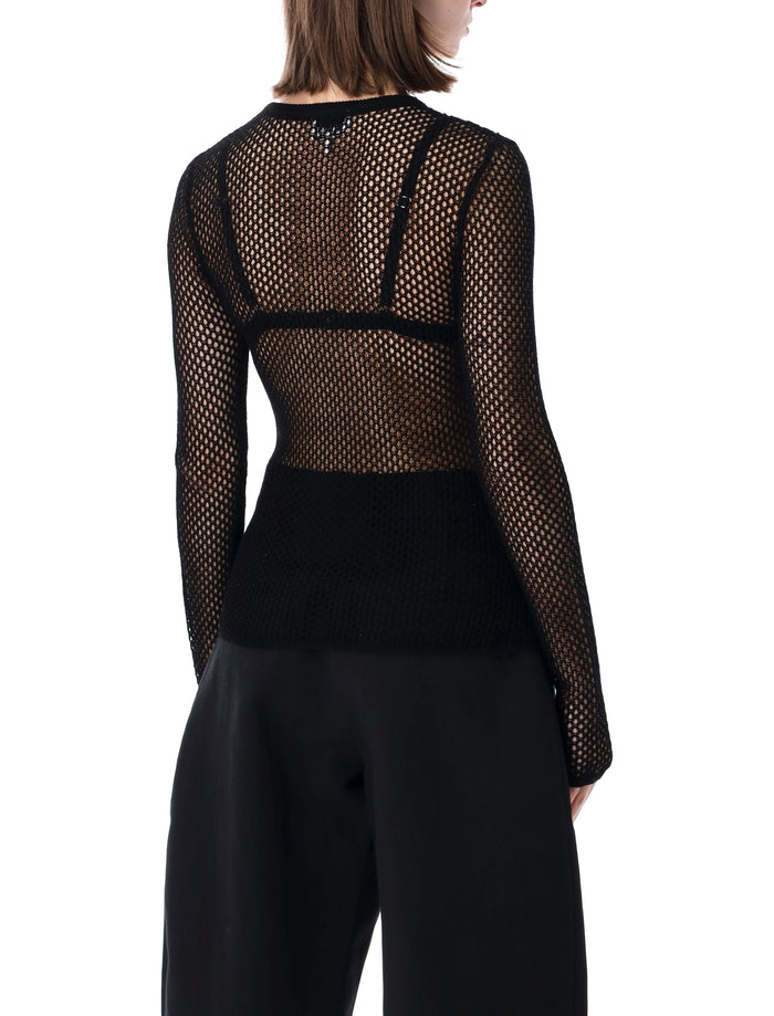 Ganni Sheer Mesh Cotton Top Black Organic