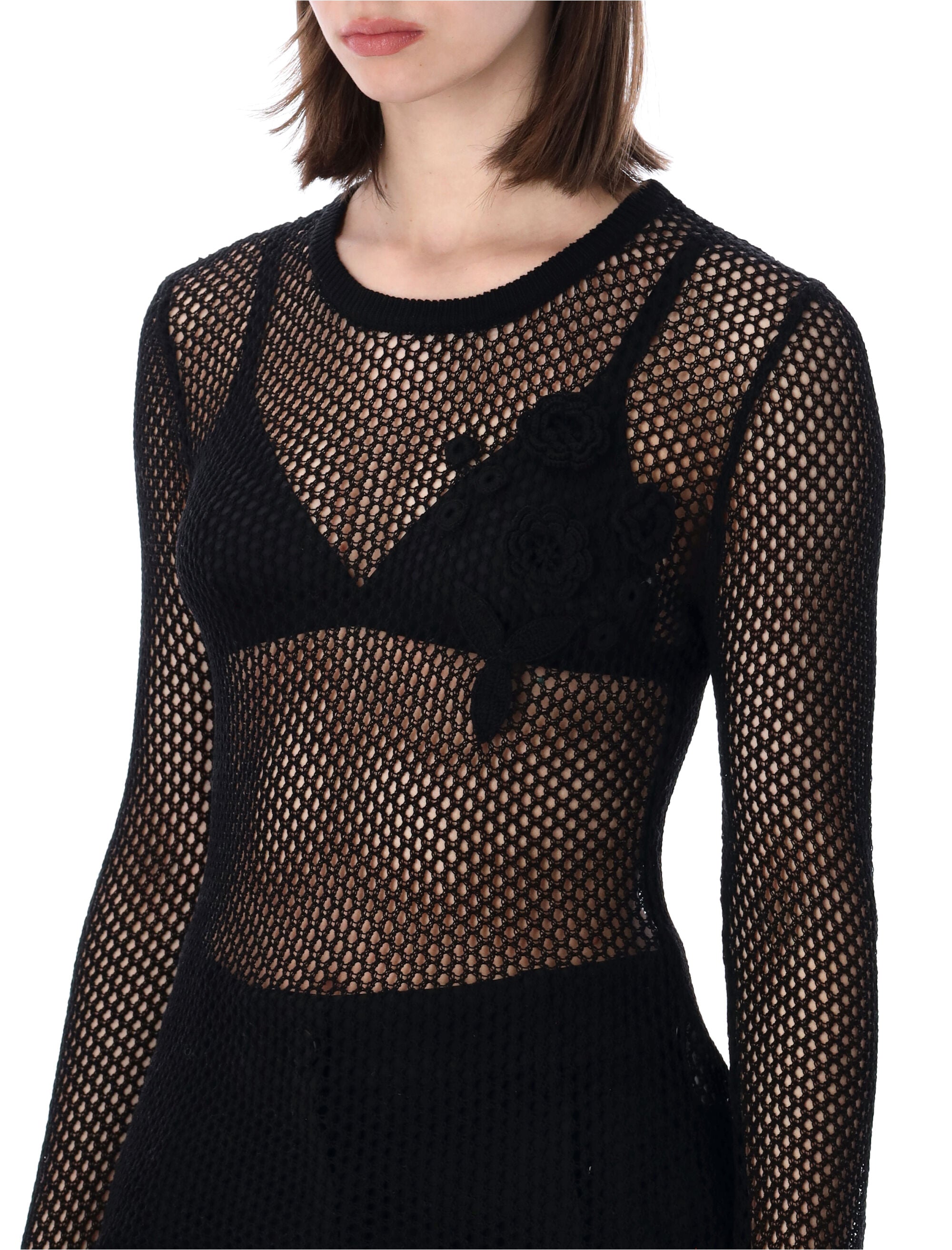 Ganni Sheer Mesh Cotton Top Black Organic