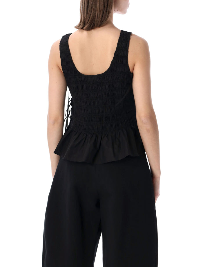 Ganni Black Smock Tie Cotton Top Organic