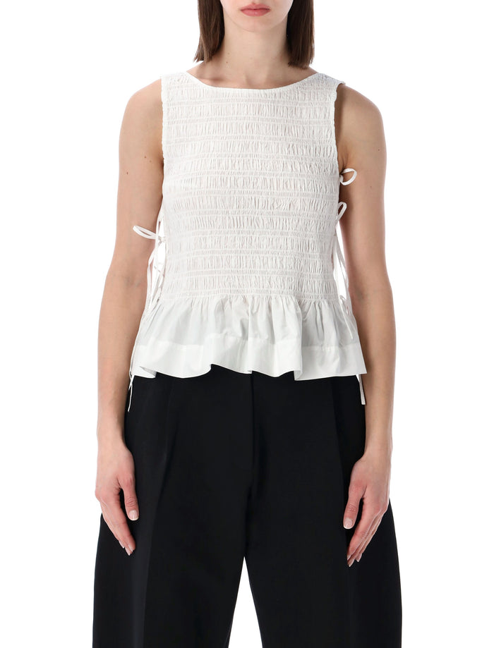 Ganni White Smock Tie Cotton Top Organic
