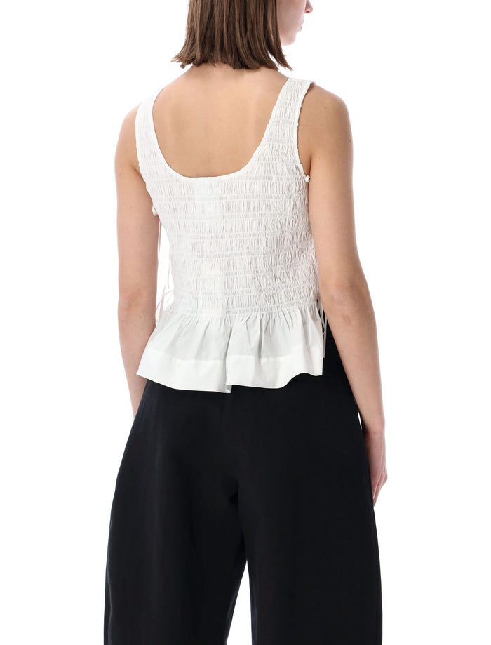Ganni White Smock Tie Cotton Top Organic