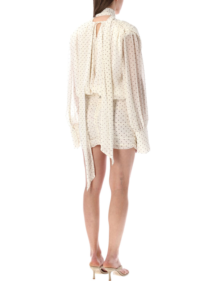 Rotate Floral Polka Dot Chiffon Mini Dress Egret Print Recycled Polyester