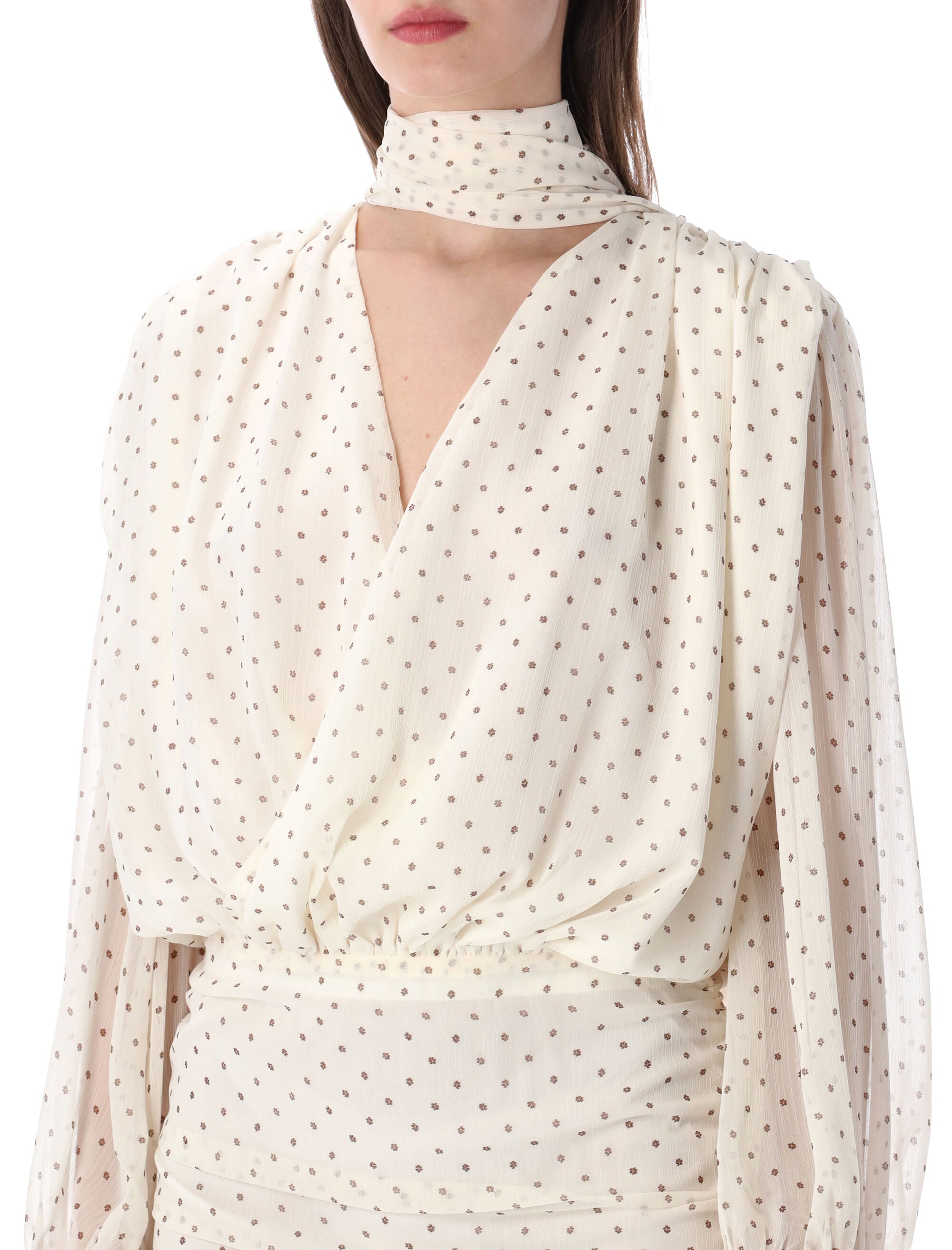 Rotate Floral Polka Dot Chiffon Mini Dress Egret Print Recycled Polyester