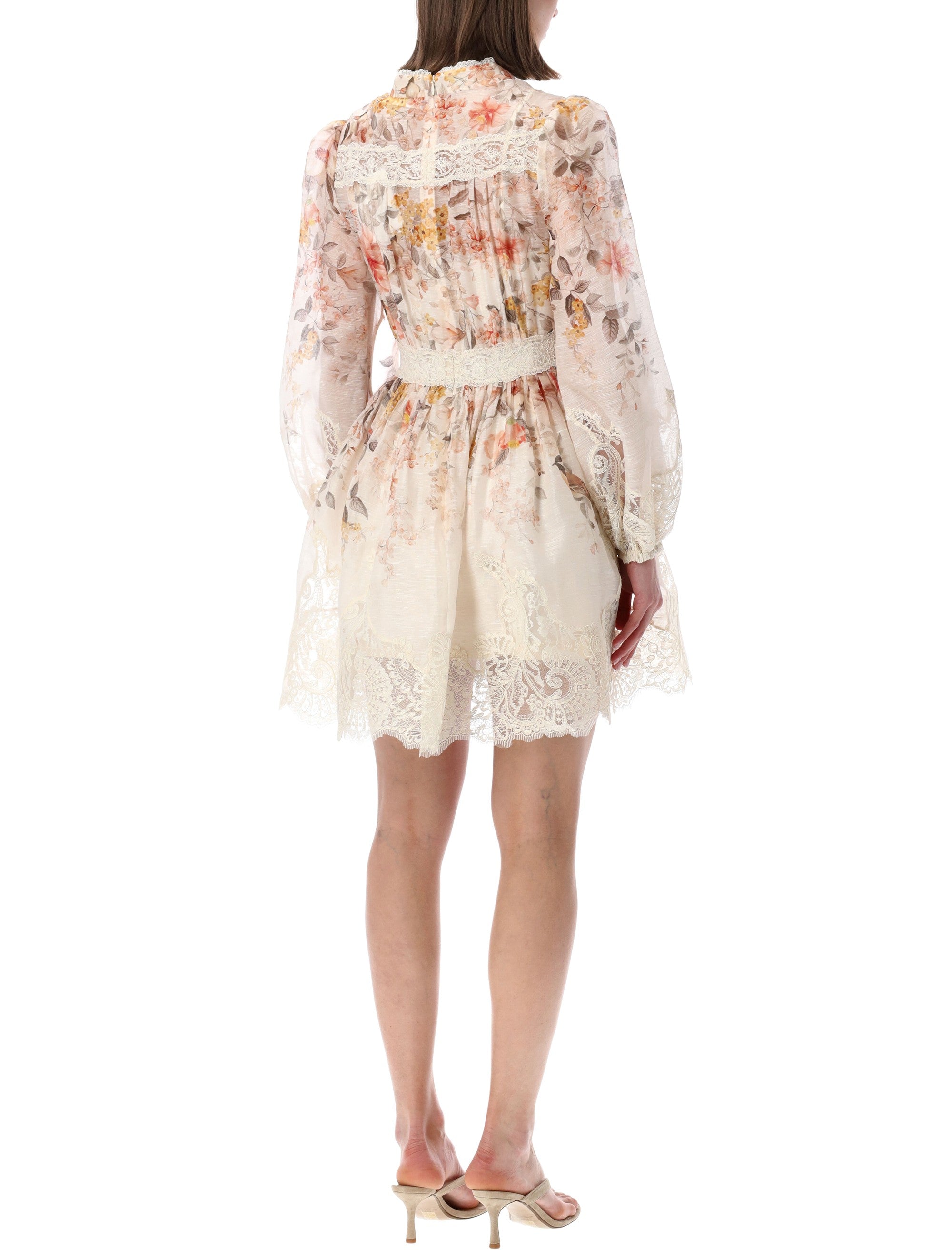 Zimmermann Luna Lace Lantern Mini Dress Cream Song Bird Linen