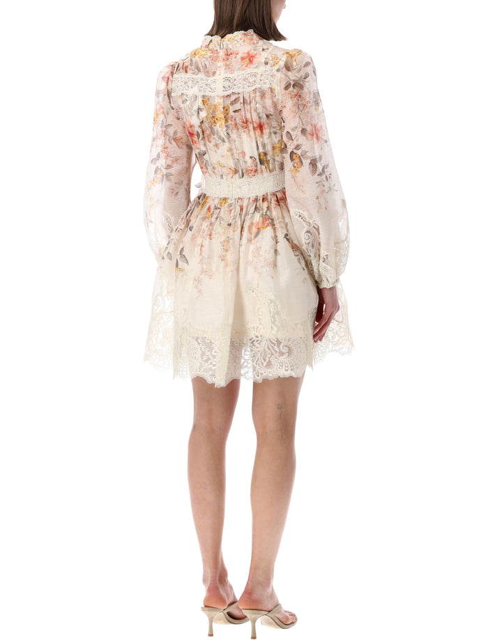 Zimmermann Luna Lace Lantern Mini Dress Cream Song Bird Linen