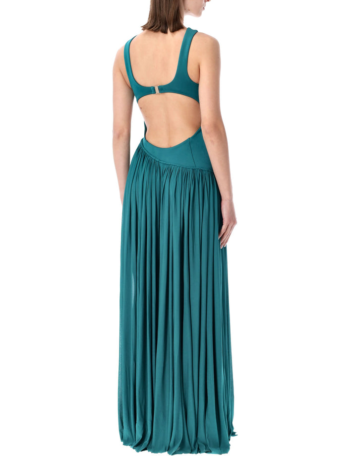 Zimmermann Luna Asymmetric Jersey Dress Teal Blue Viscose