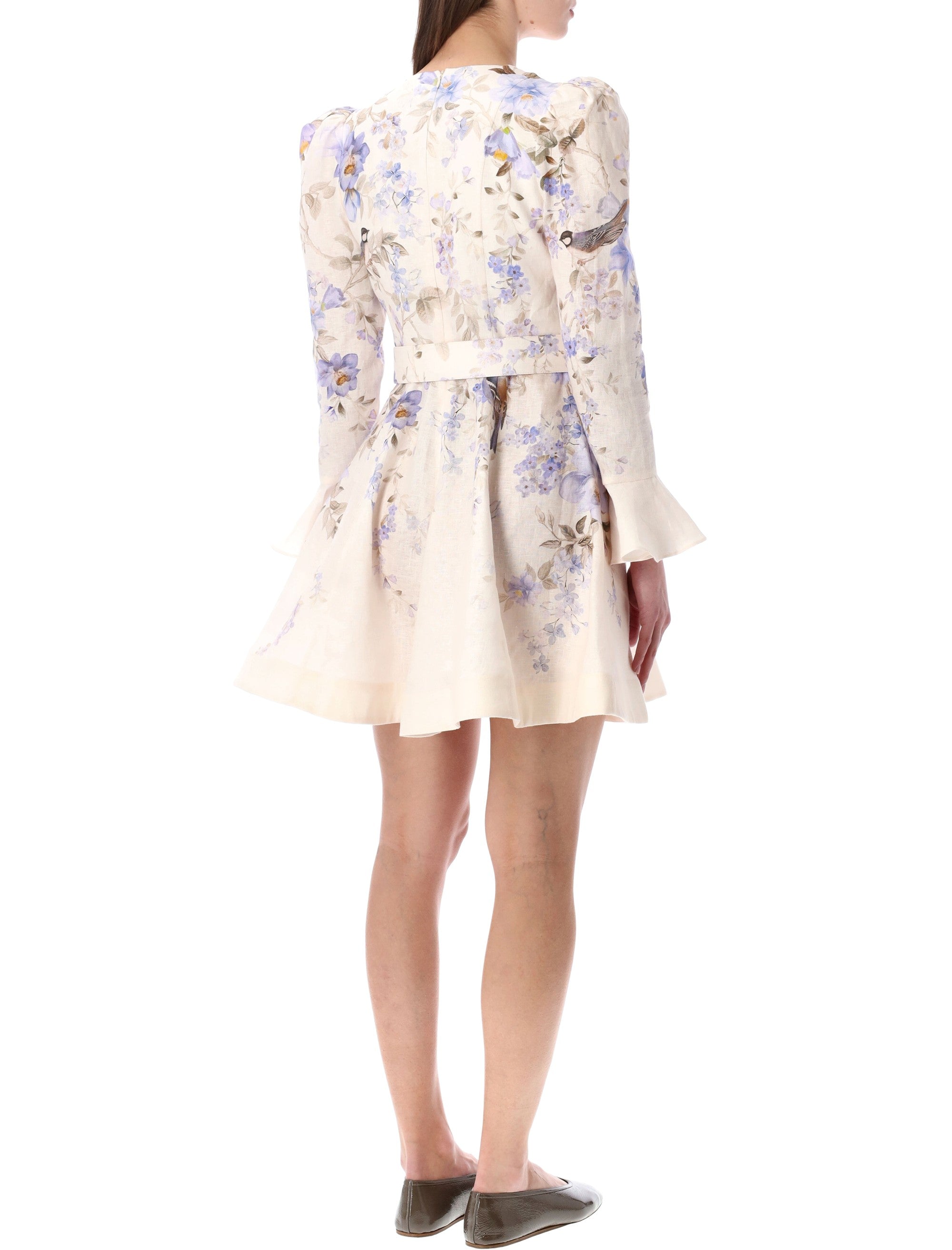 Zimmermann Luna plunge mini dress Blue Song Bird Cream Linen