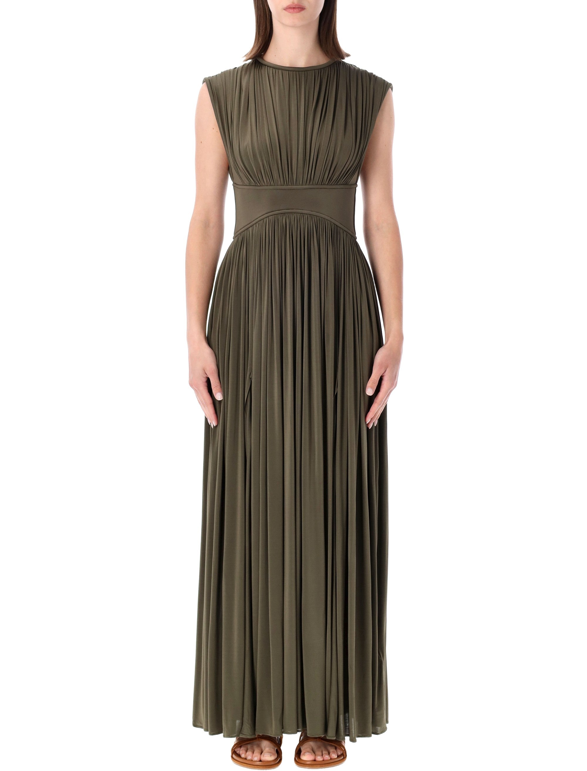 Zimmermann Luna Column Dress Olive Viscose