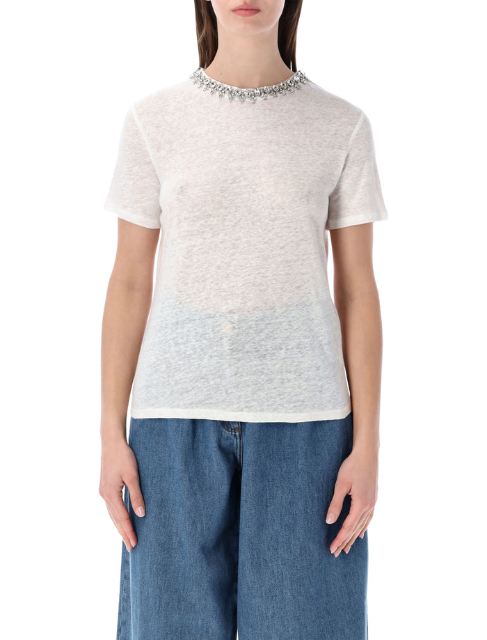 Zimmermann Embellished linen tee Ivory T-shirt