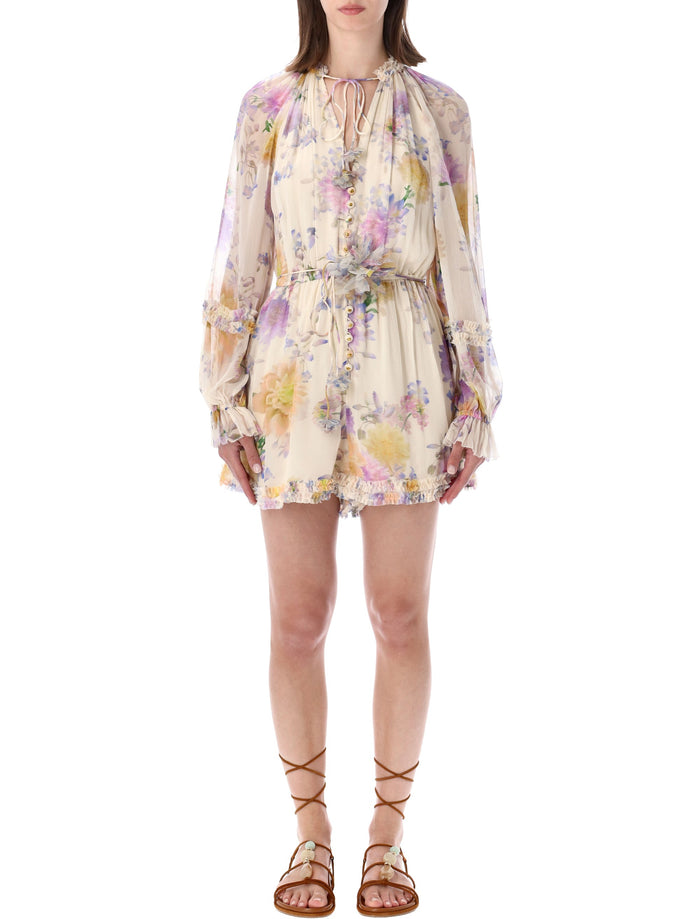 Zimmermann Luna Ruffle Playsuit Cream Dahlia Viscose Jumpsuit