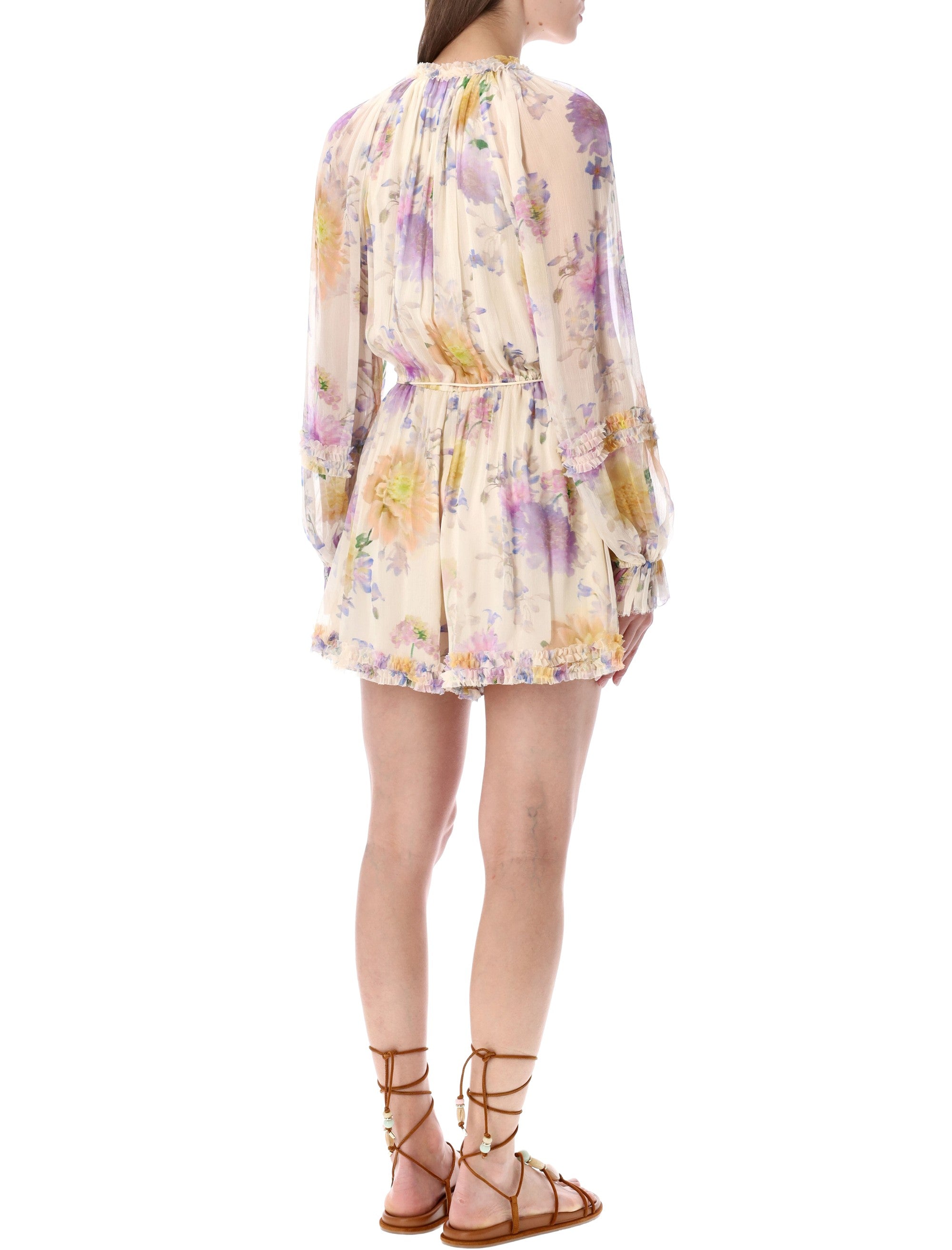Zimmermann Luna Ruffle Playsuit Cream Dahlia Viscose Jumpsuit
