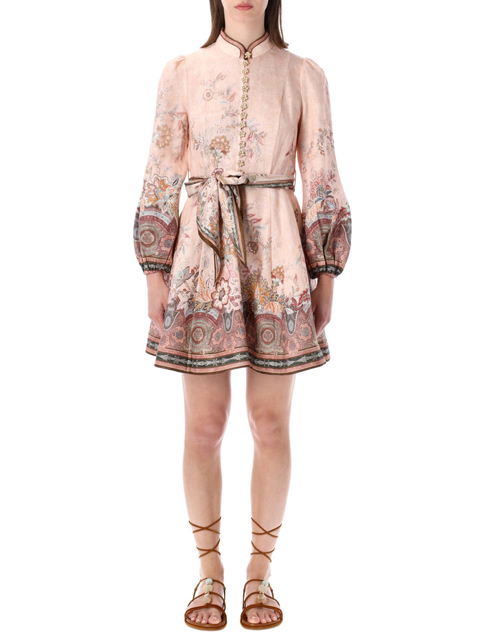 Zimmermann Alchemy Button Mini Dress Pink Paisley Linen