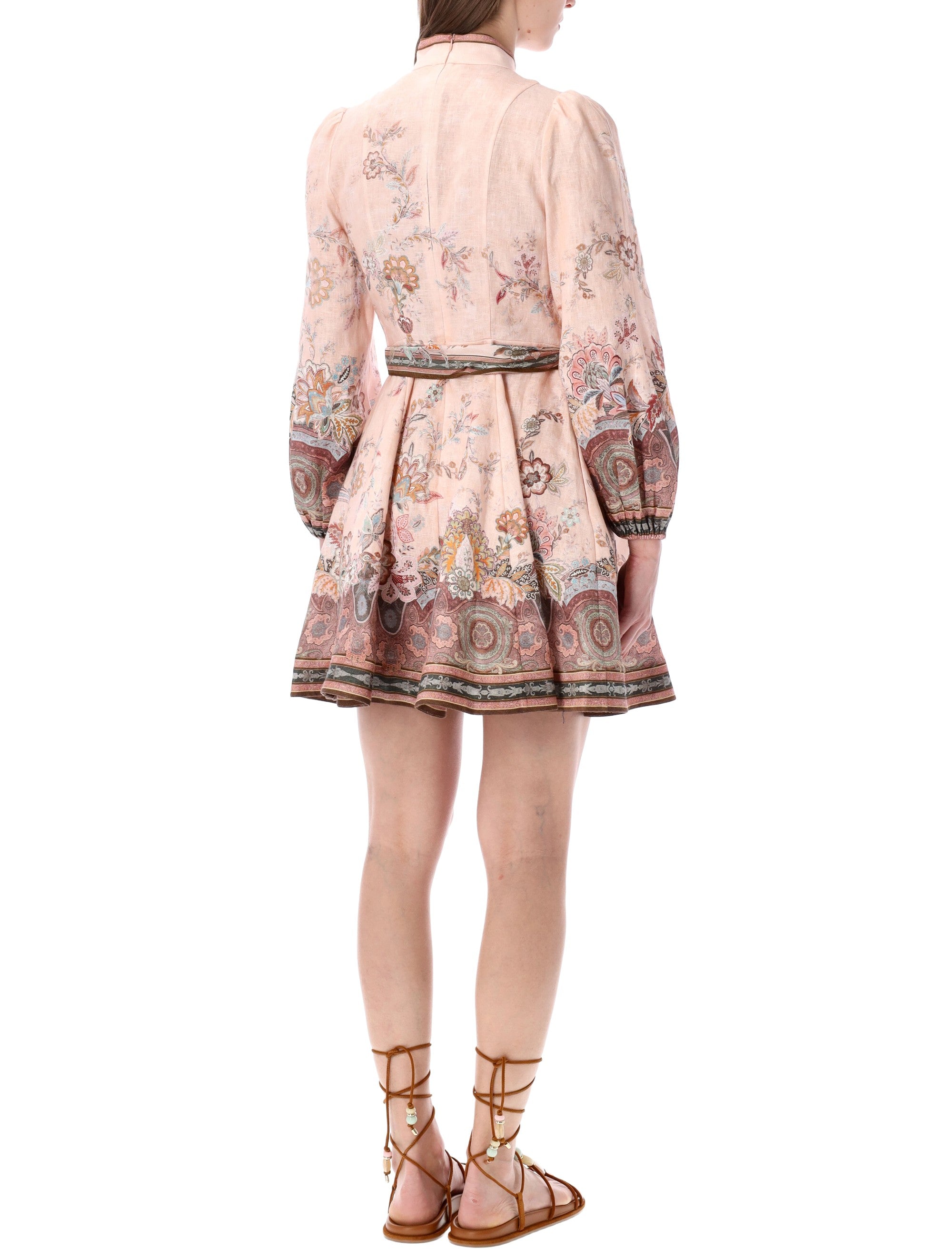 Zimmermann Alchemy Button Mini Dress Pink Paisley Linen