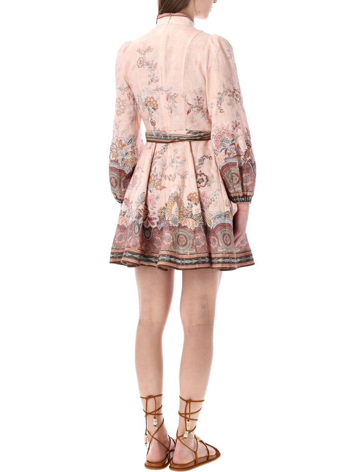 Zimmermann Alchemy Button Mini Dress Pink Paisley Linen