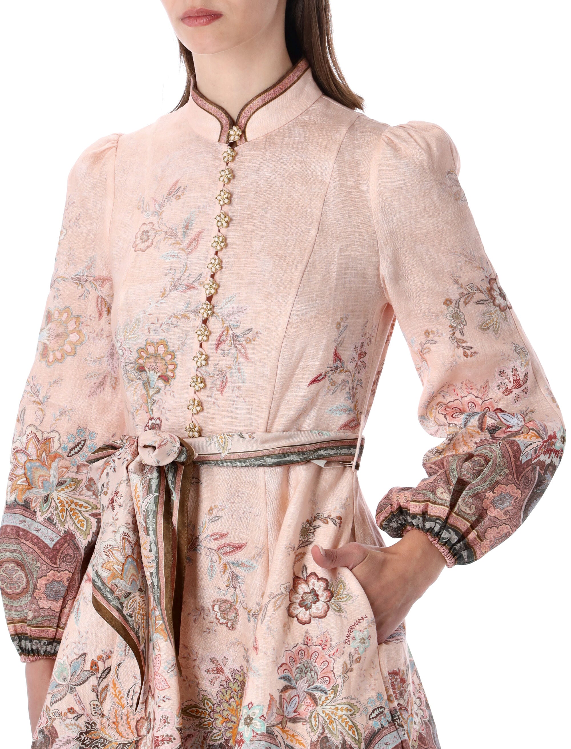 Zimmermann Alchemy Button Mini Dress Pink Paisley Linen