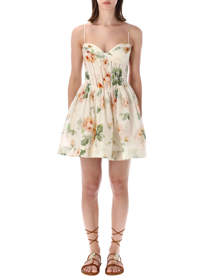 Zimmermann Carousel Corset Mini Dress Cream Rose Linen