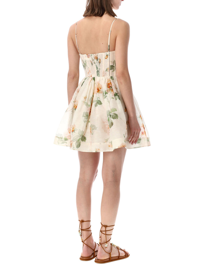 Zimmermann Carousel Corset Mini Dress Cream Rose Linen