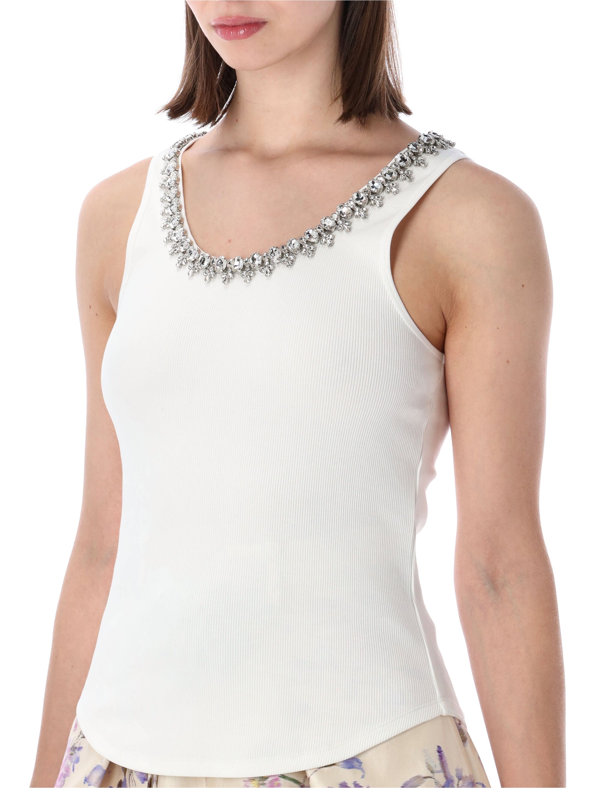 Zimmermann Crystal-Trim Tank Top Ivory Cotton