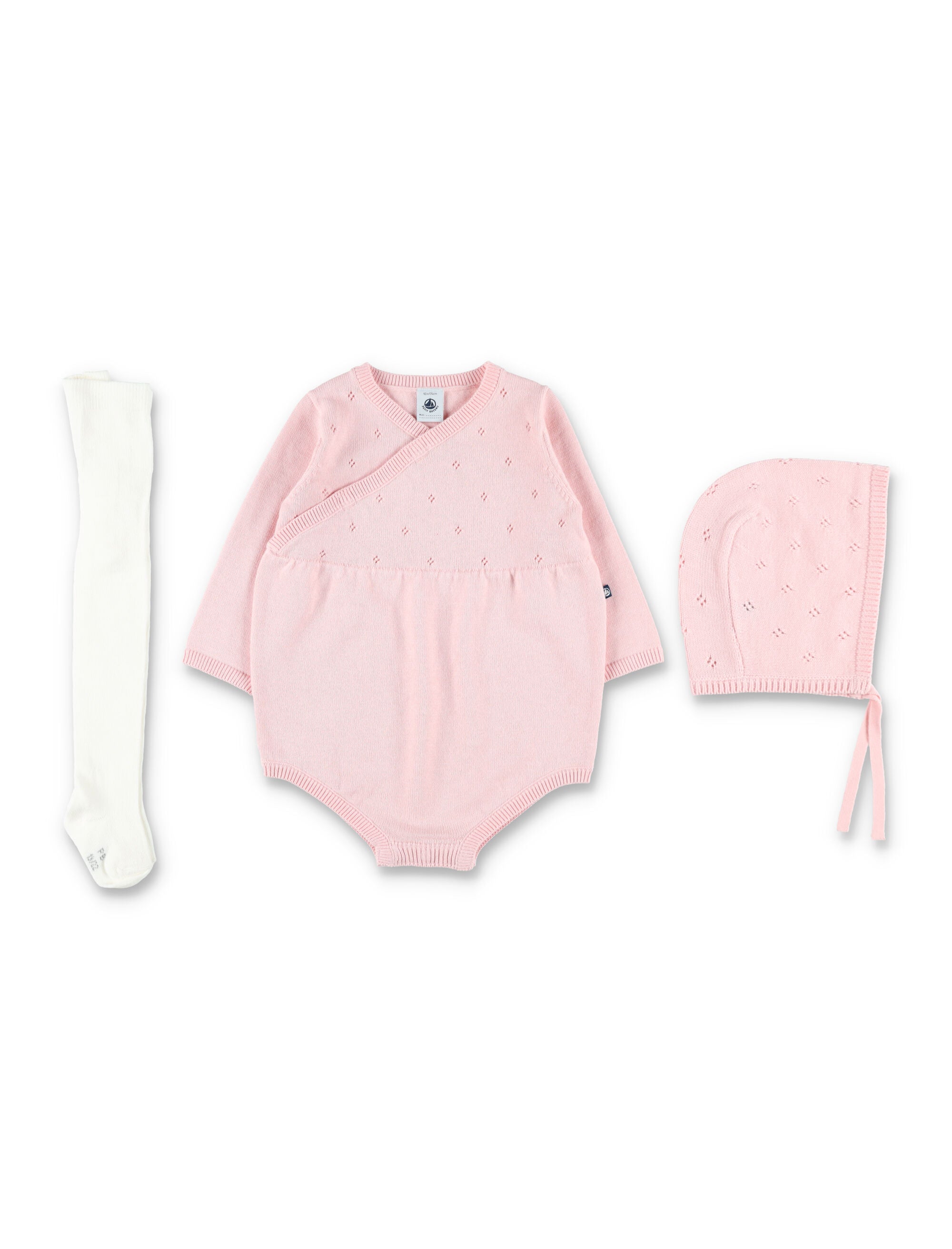 Petit Bateau baby knitted gift set with bonnet and rompers Pink Item 1