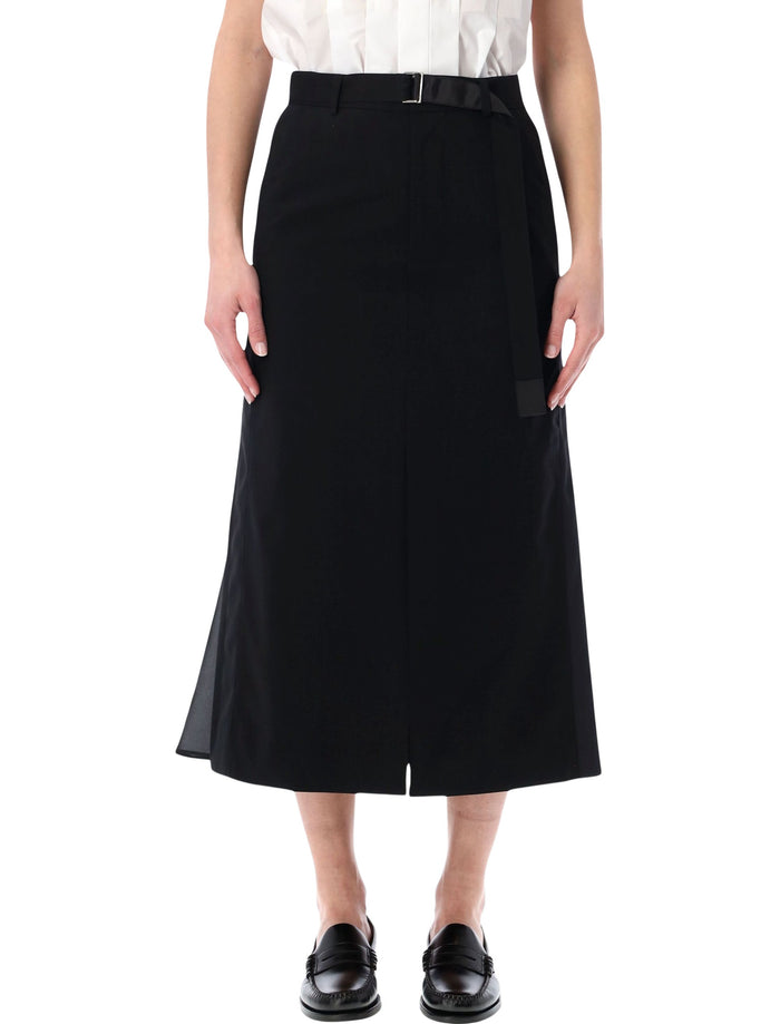 Sacai Wool Pleated Midi Skirt Black Attached Parts