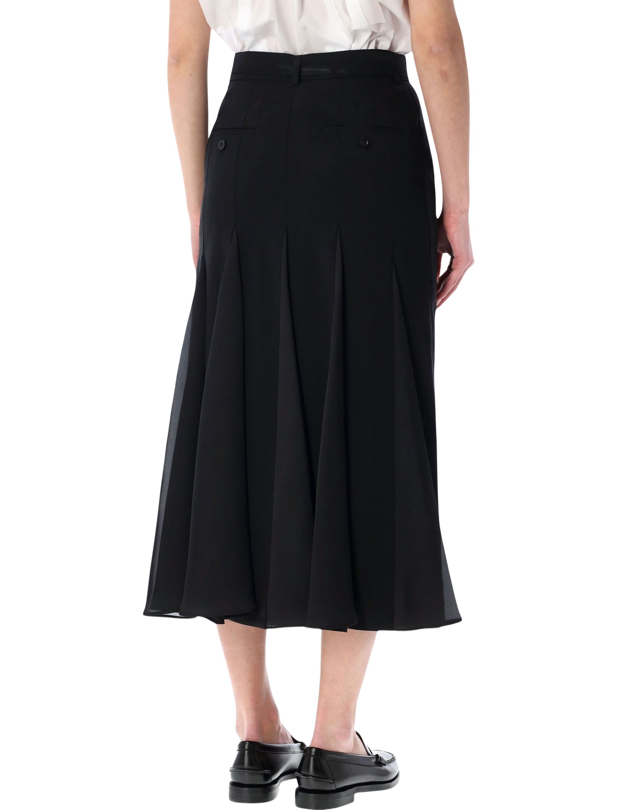 Sacai Wool Pleated Midi Skirt Black Attached Parts