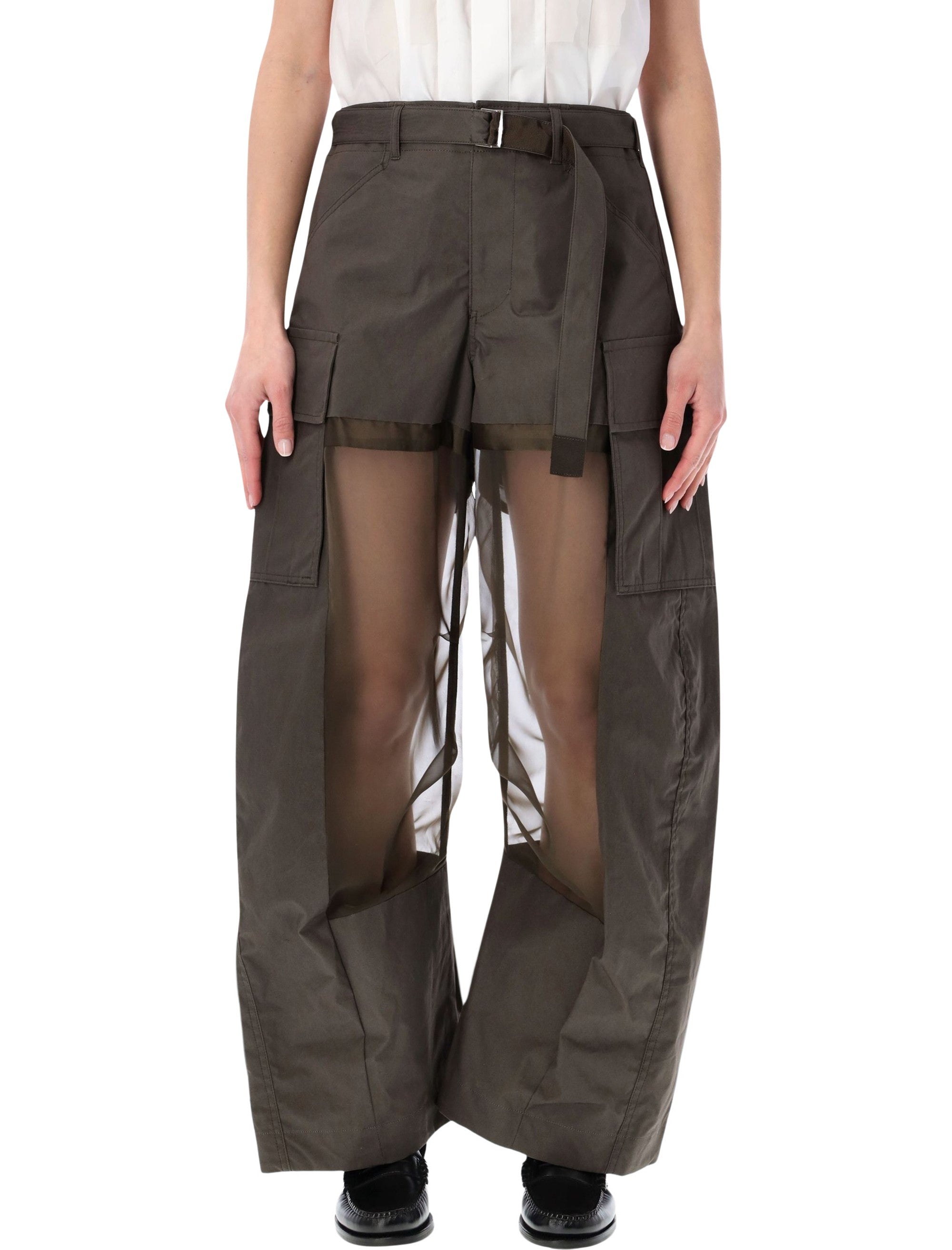 Sacai Sheer Cargo Pants Dark Khaki Cotton