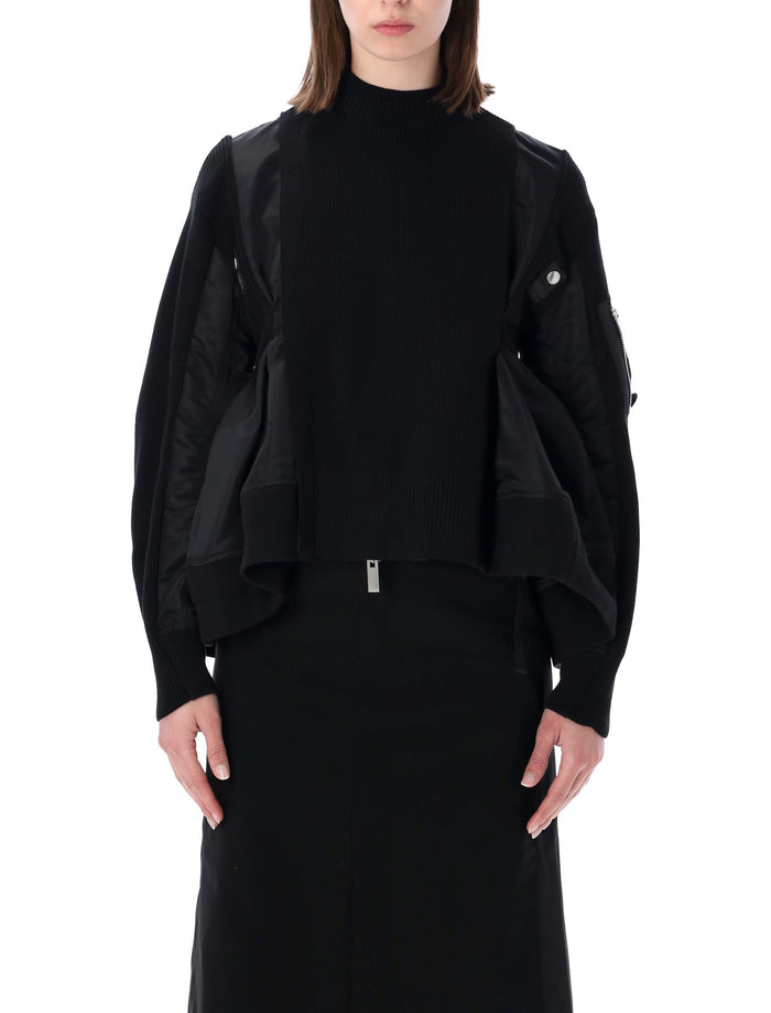 Sacai Nylon Twill Knit Blouson Black Cotton Jacket
