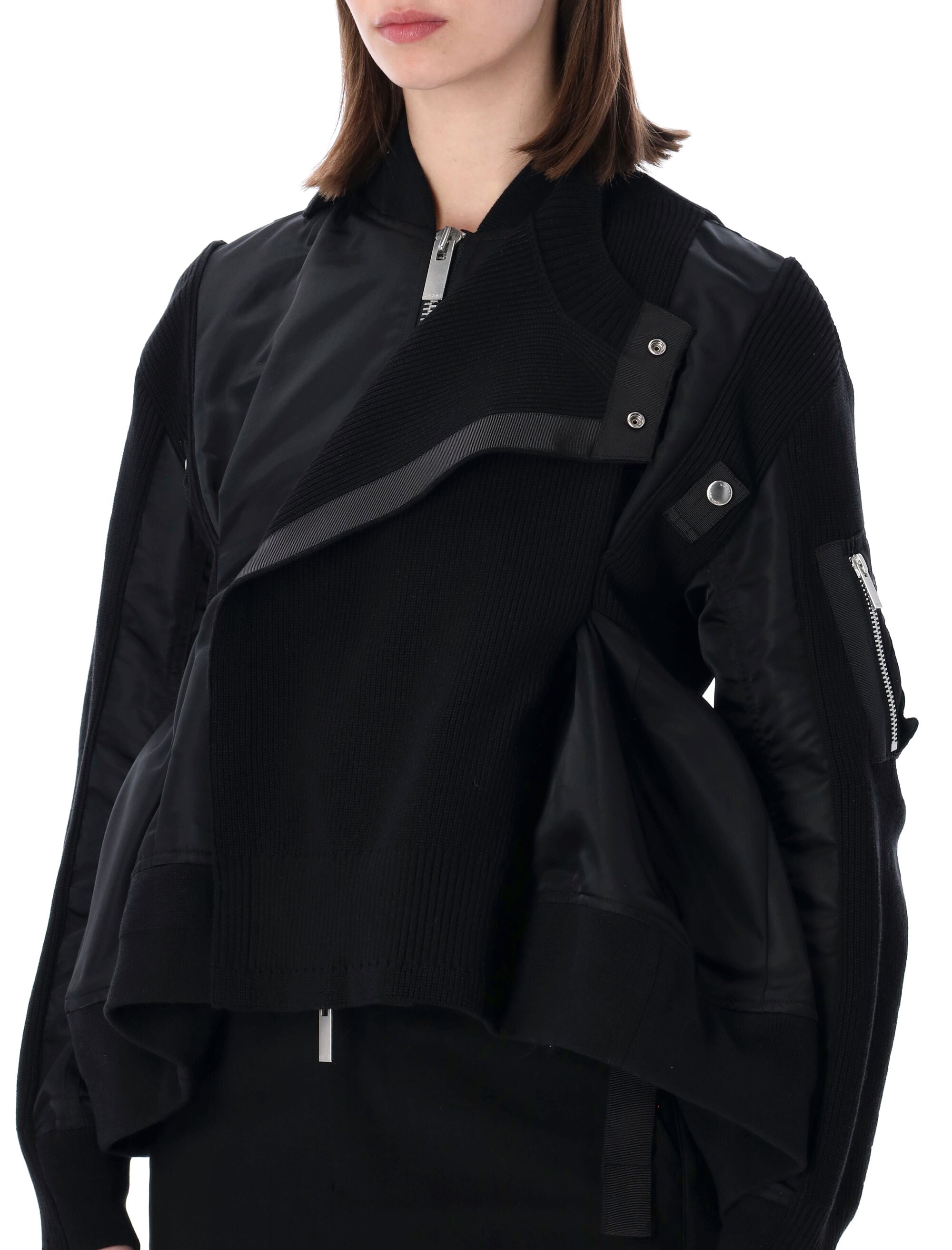 Sacai Nylon Twill Knit Blouson Black Cotton Jacket