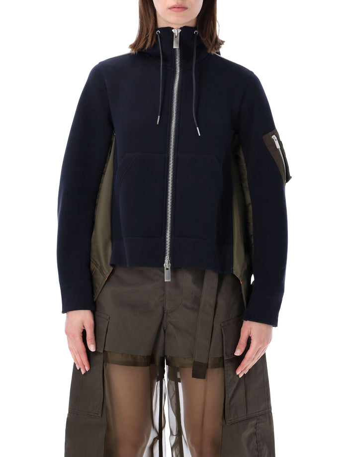Sacai Sponge Sweat Hybrid Hoodie Navy Khaki Cotton Sweatshirt
