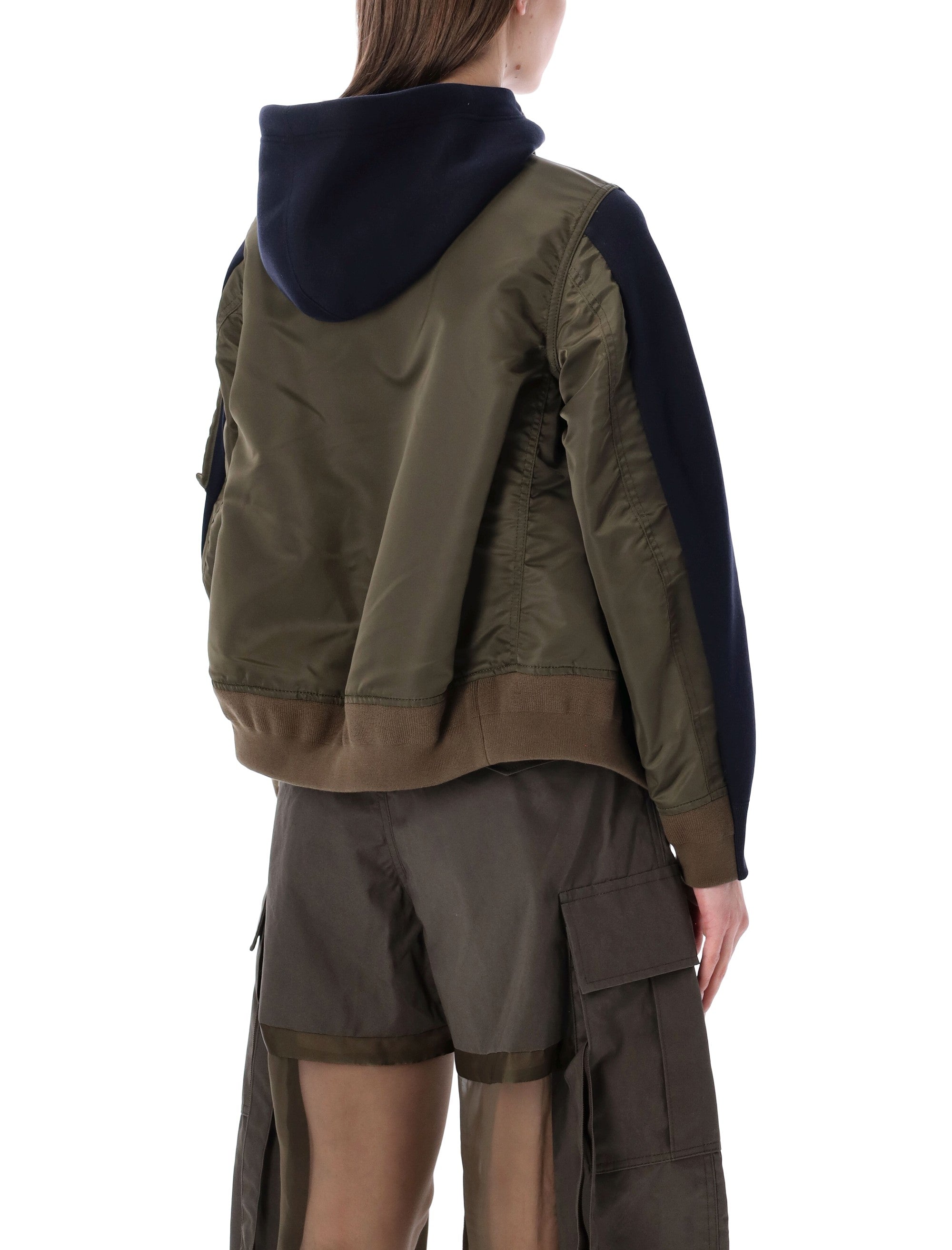Sacai Sponge Sweat Hybrid Hoodie Navy Khaki Cotton Sweatshirt