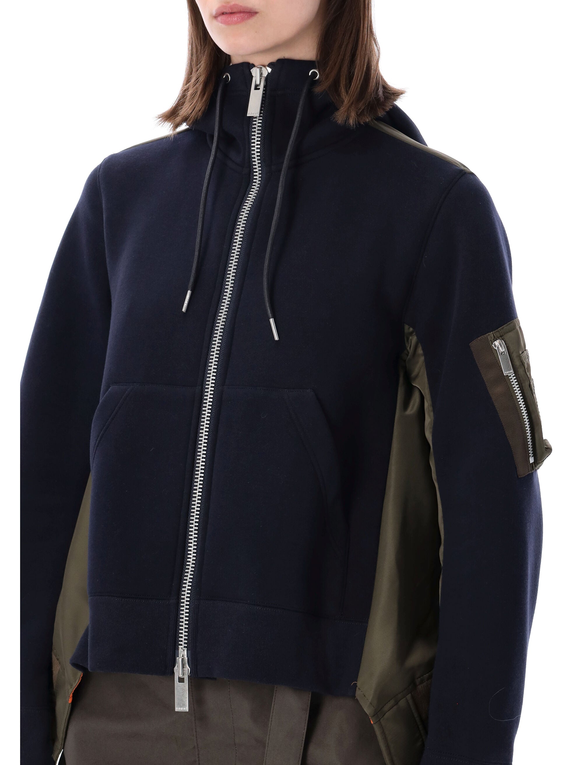 Sacai Sponge Sweat Hybrid Hoodie Navy Khaki Cotton Sweatshirt