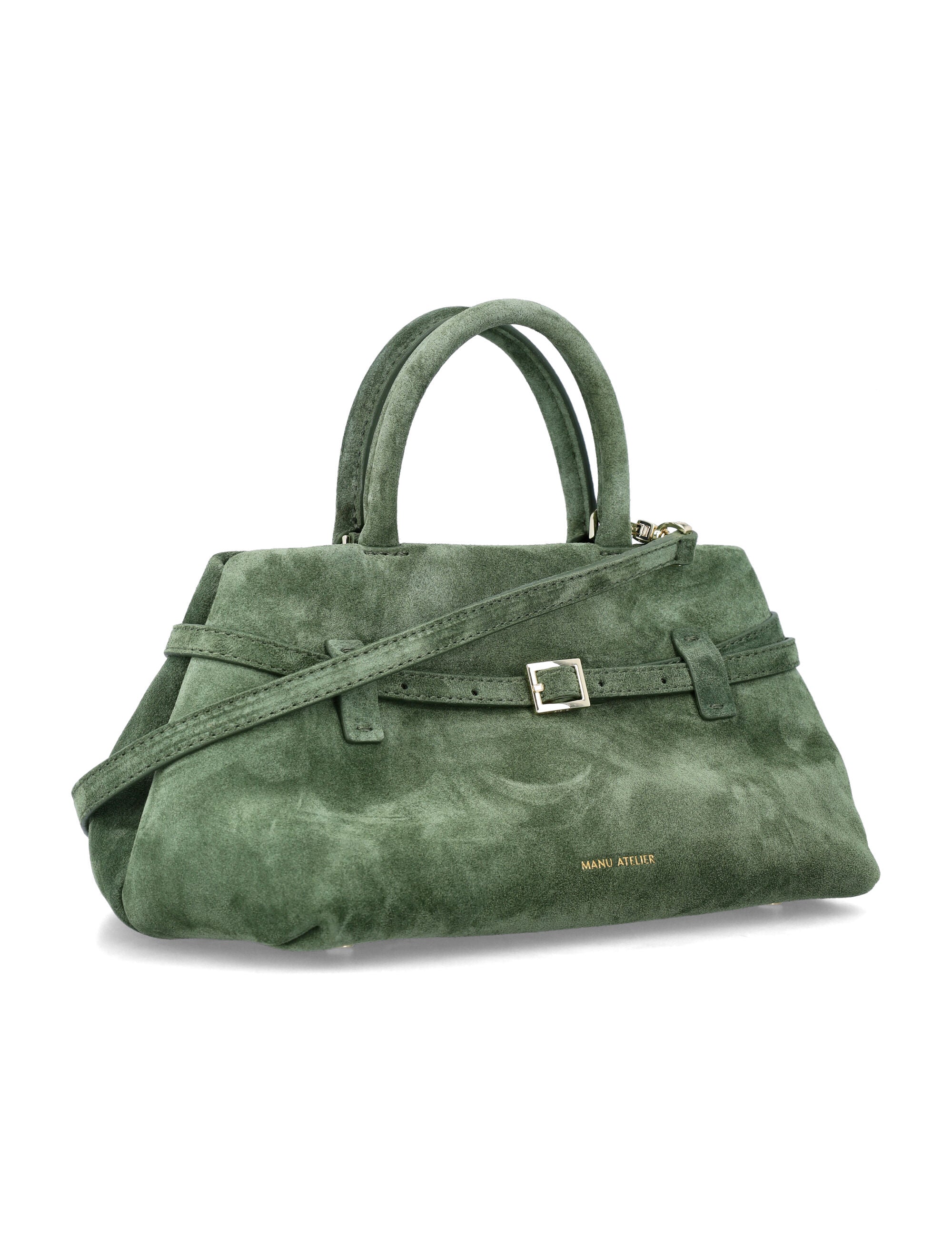 Manu Atelier Le Cambon 25 Green Suede Bag Velvet Calf Leather Shoulder