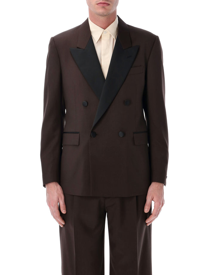 Lardini Soirée wool double-breasted Smoking jacket Brown Virgin Lining Blazer