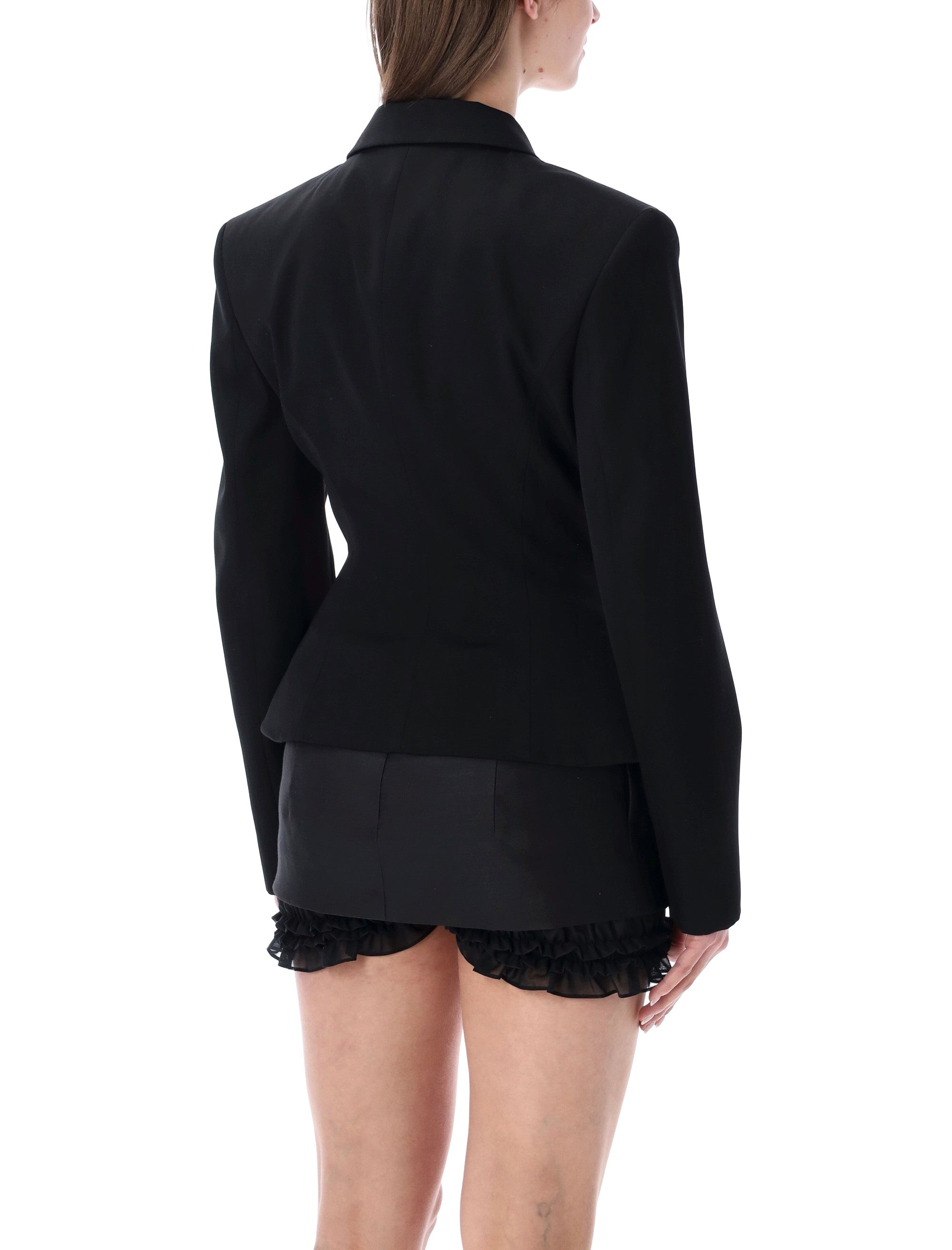 Magda Butrym Tailored Wool Peplum Blazer Black Lining