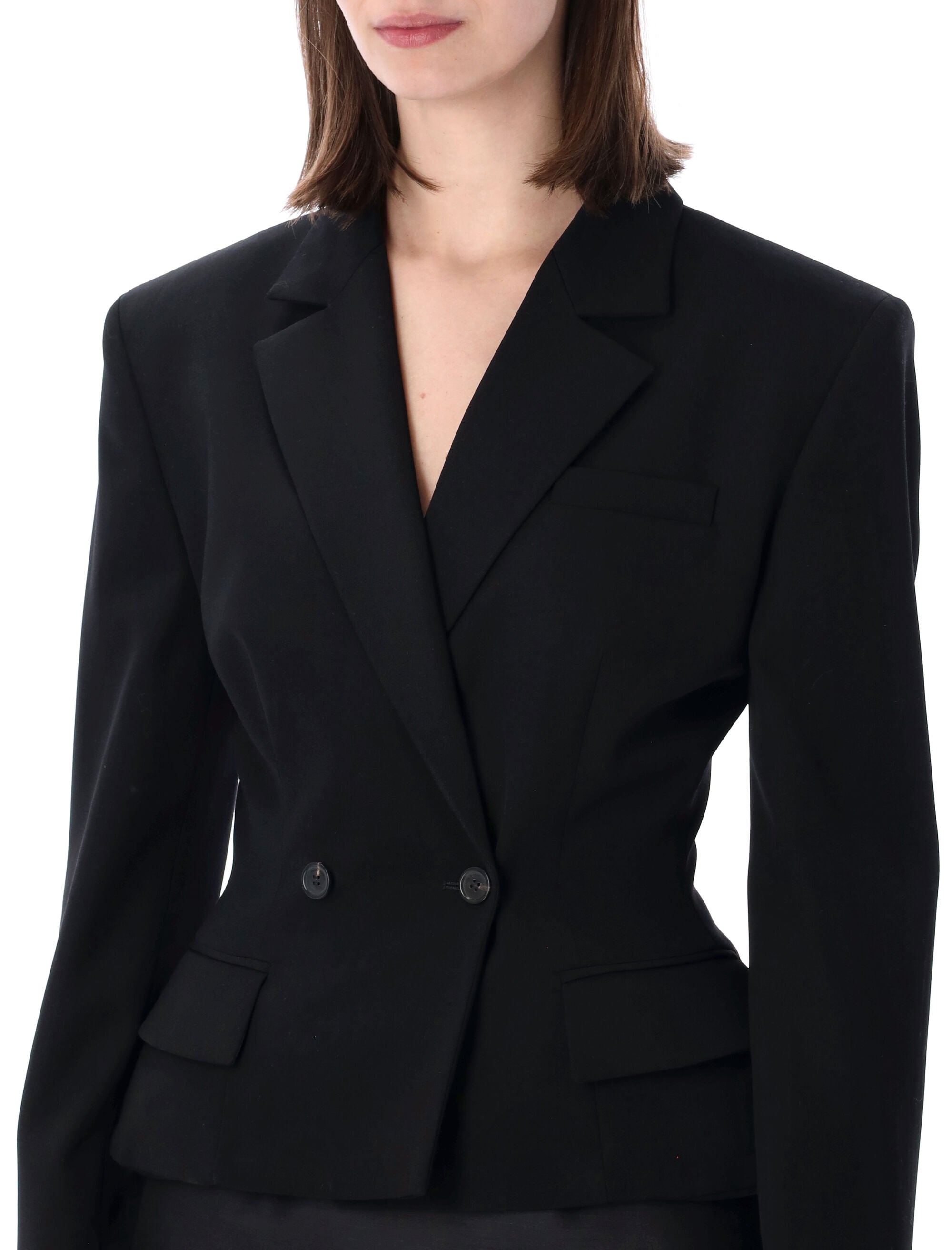 Magda Butrym Tailored Wool Peplum Blazer Black Lining