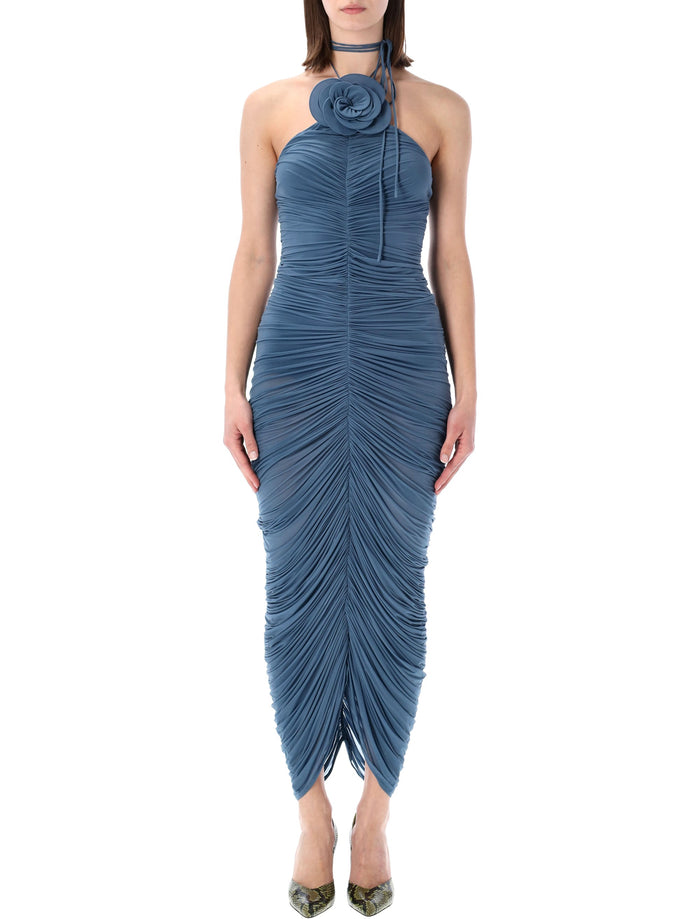 Magda Butrym Rose Draped Long Dress Blue Cupro