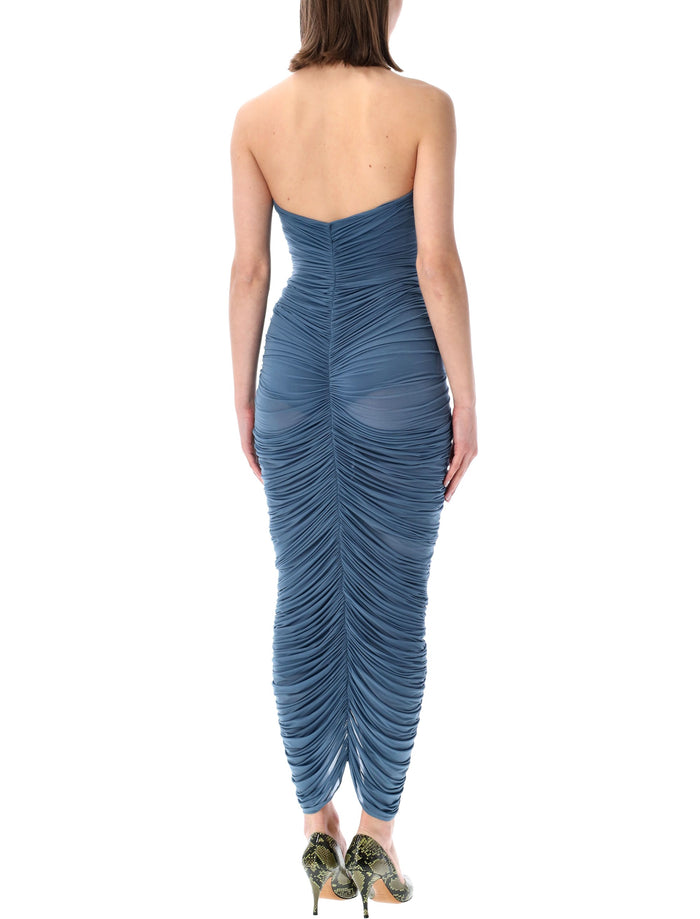 Magda Butrym Rose Draped Long Dress Blue Cupro