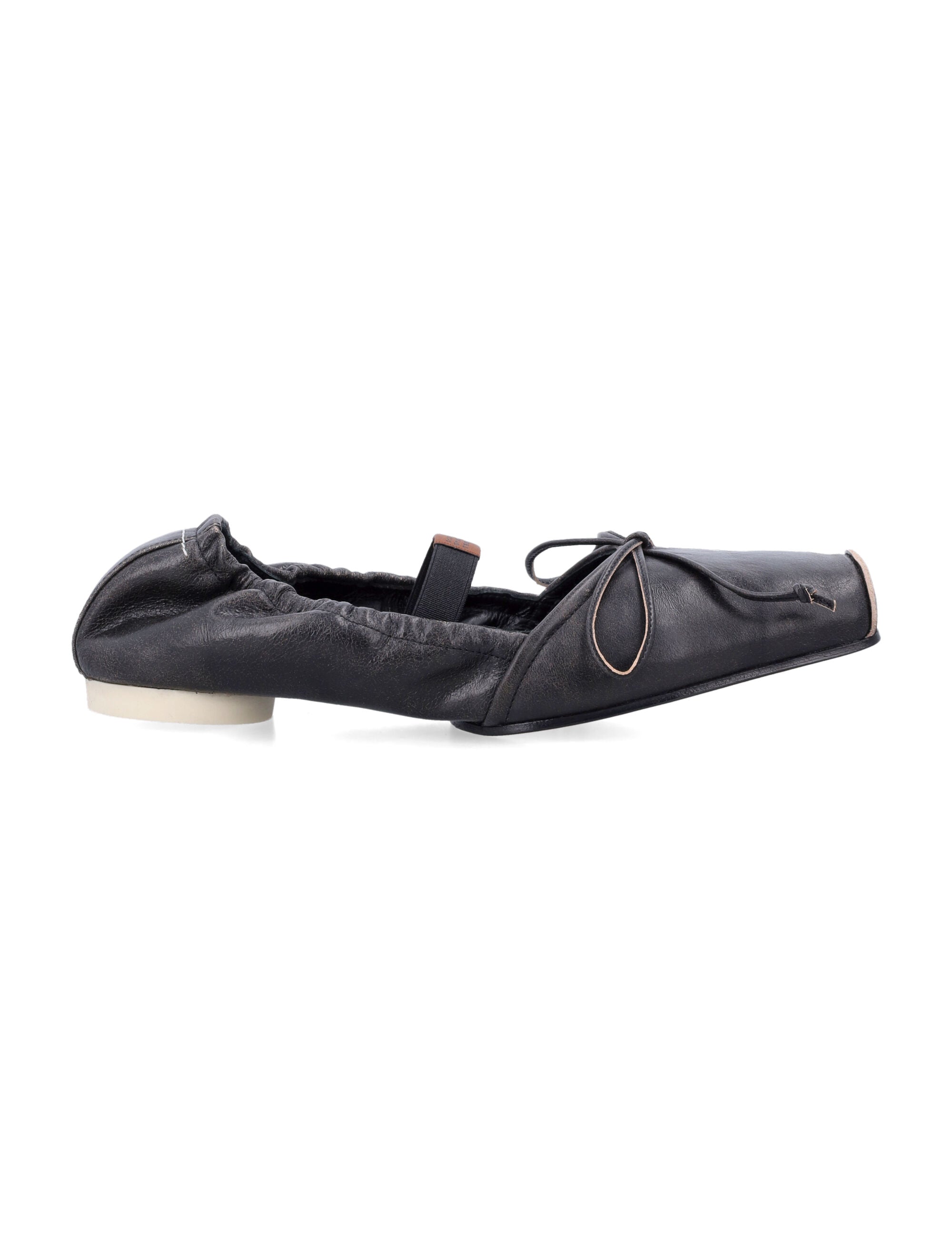 MM6 Maison Margiela square-toe leather ballerinas Black Brown Upper Flat Shoes