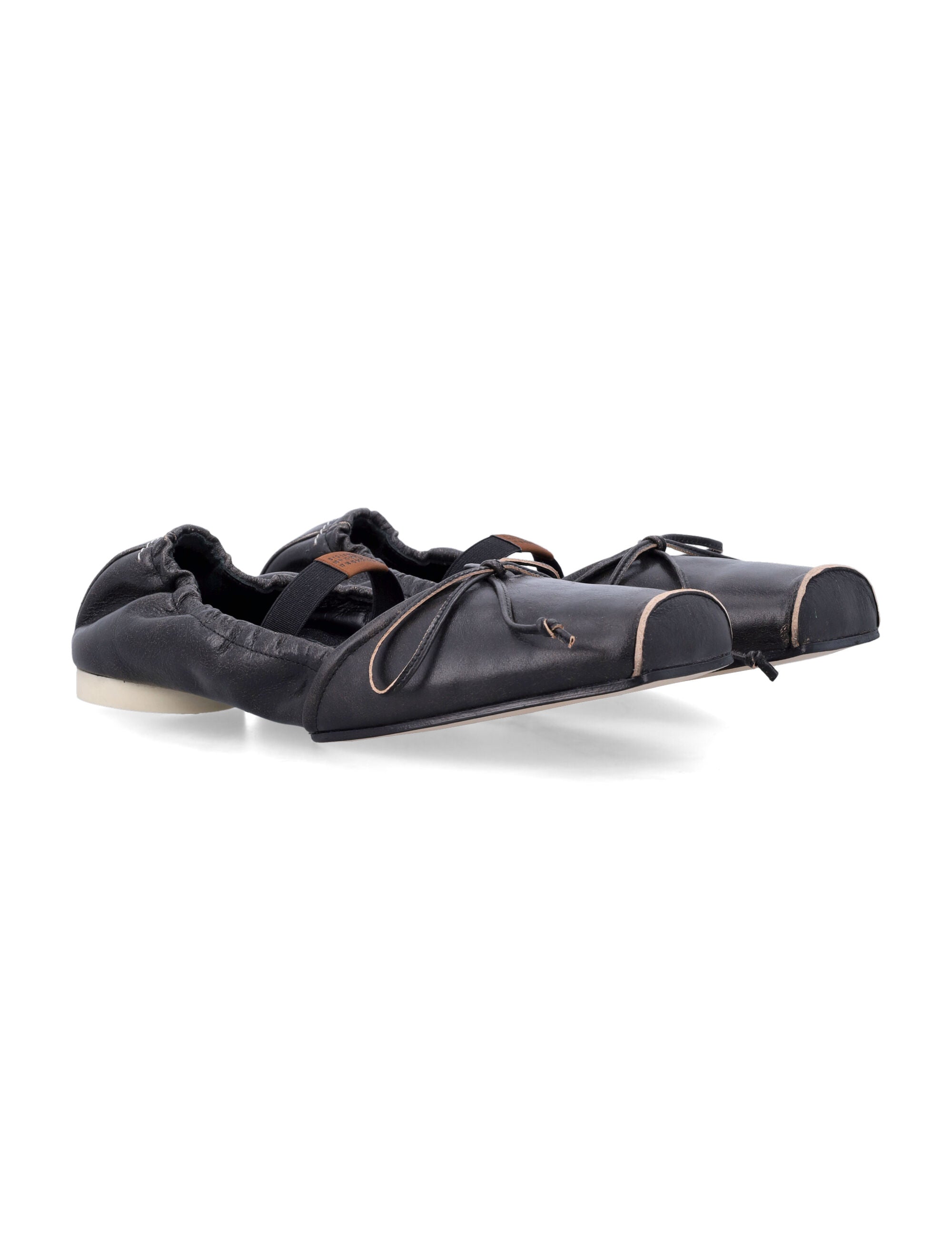 MM6 Maison Margiela square-toe leather ballerinas Black Brown Upper Flat Shoes