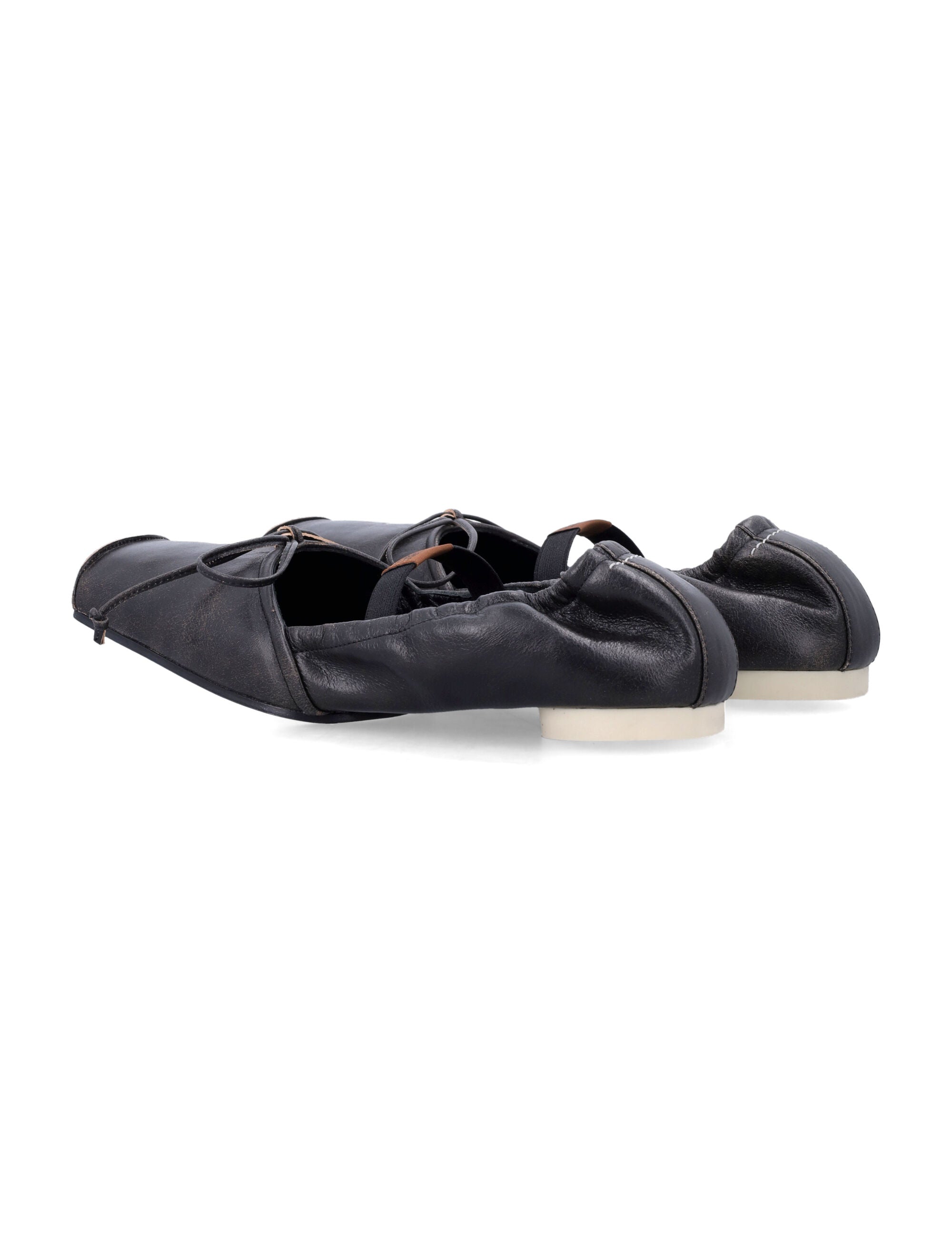 MM6 Maison Margiela square-toe leather ballerinas Black Brown Upper Flat Shoes
