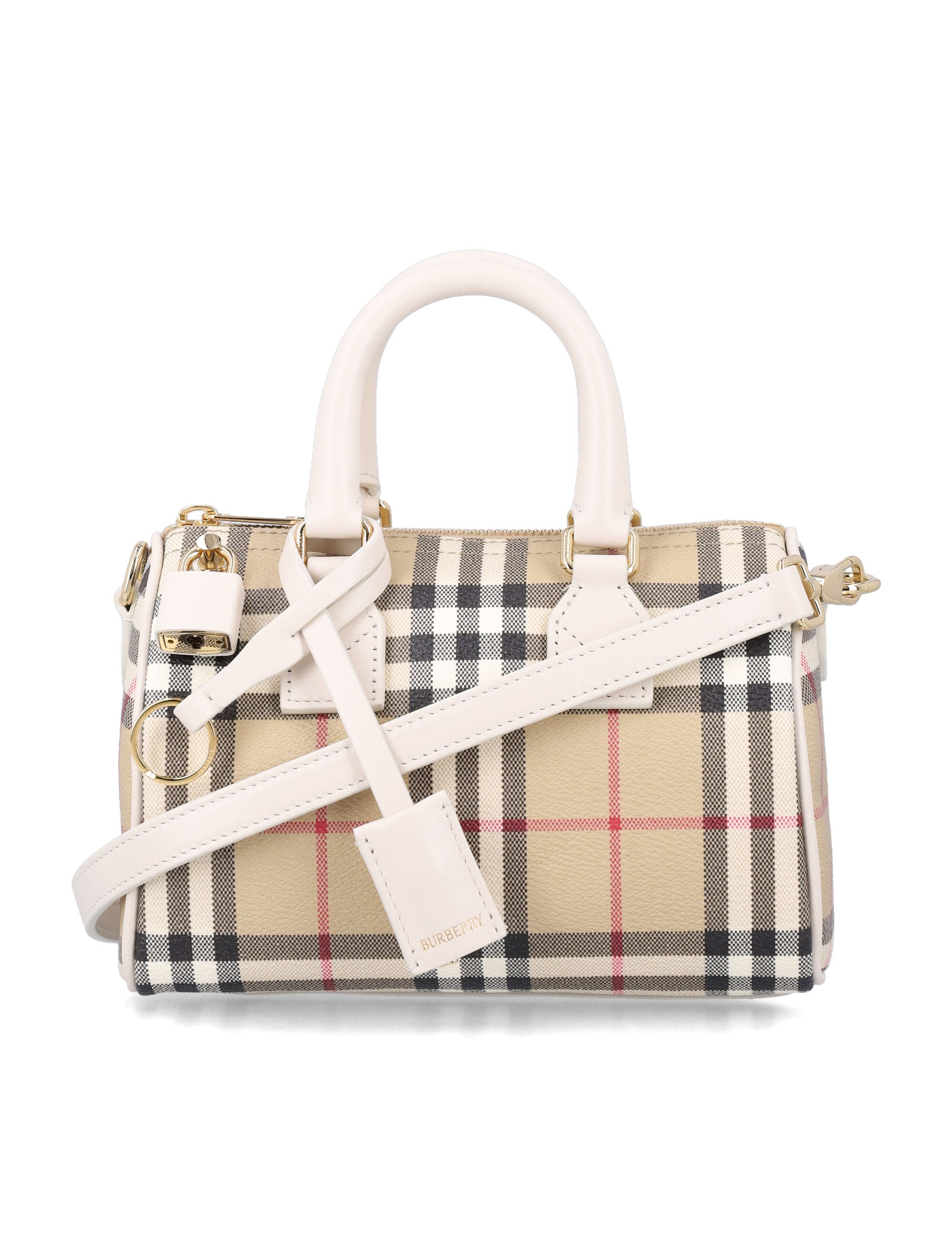 Burberry Mini Check Bowling Bag Vintage Chk/soap Cotton Shoulder