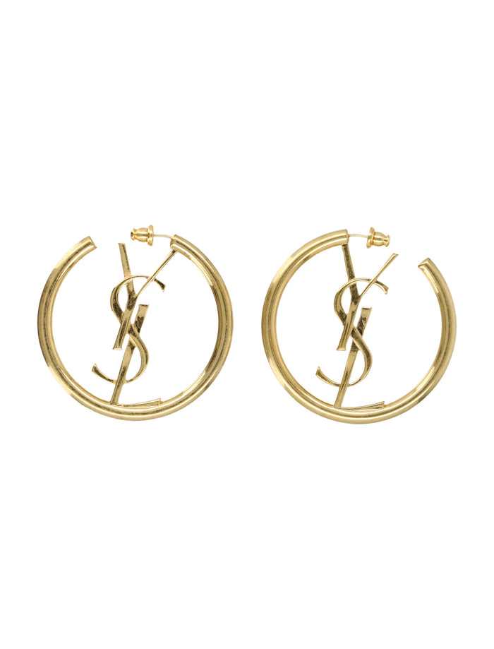 Saint Laurent Cassandre Hoop Earrings Patinated Gold Brass
