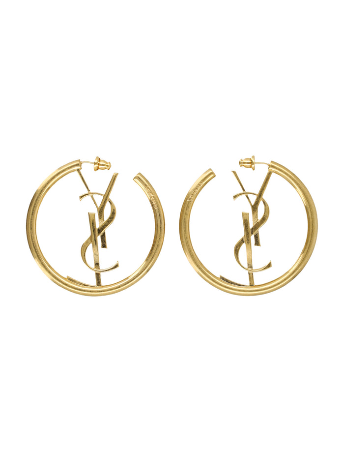 Saint Laurent Cassandre Hoop Earrings Patinated Gold Brass