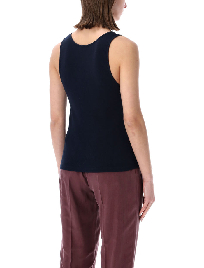 Saint Laurent Cassandre Ribbed Cotton Tank Blue Top