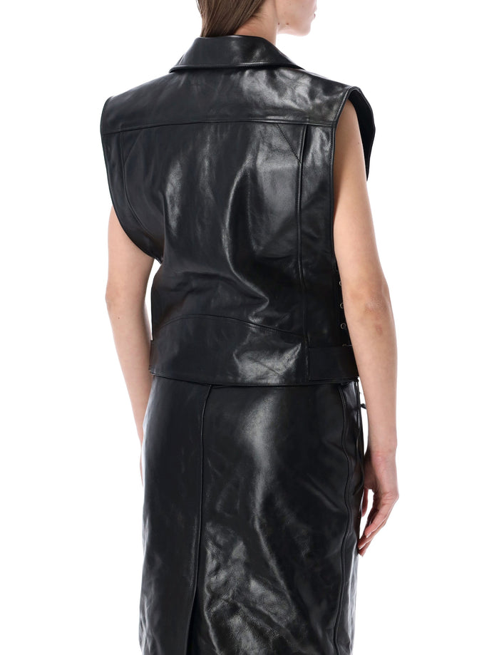 Saint Laurent Leather Biker Vest With Belt Black Calf