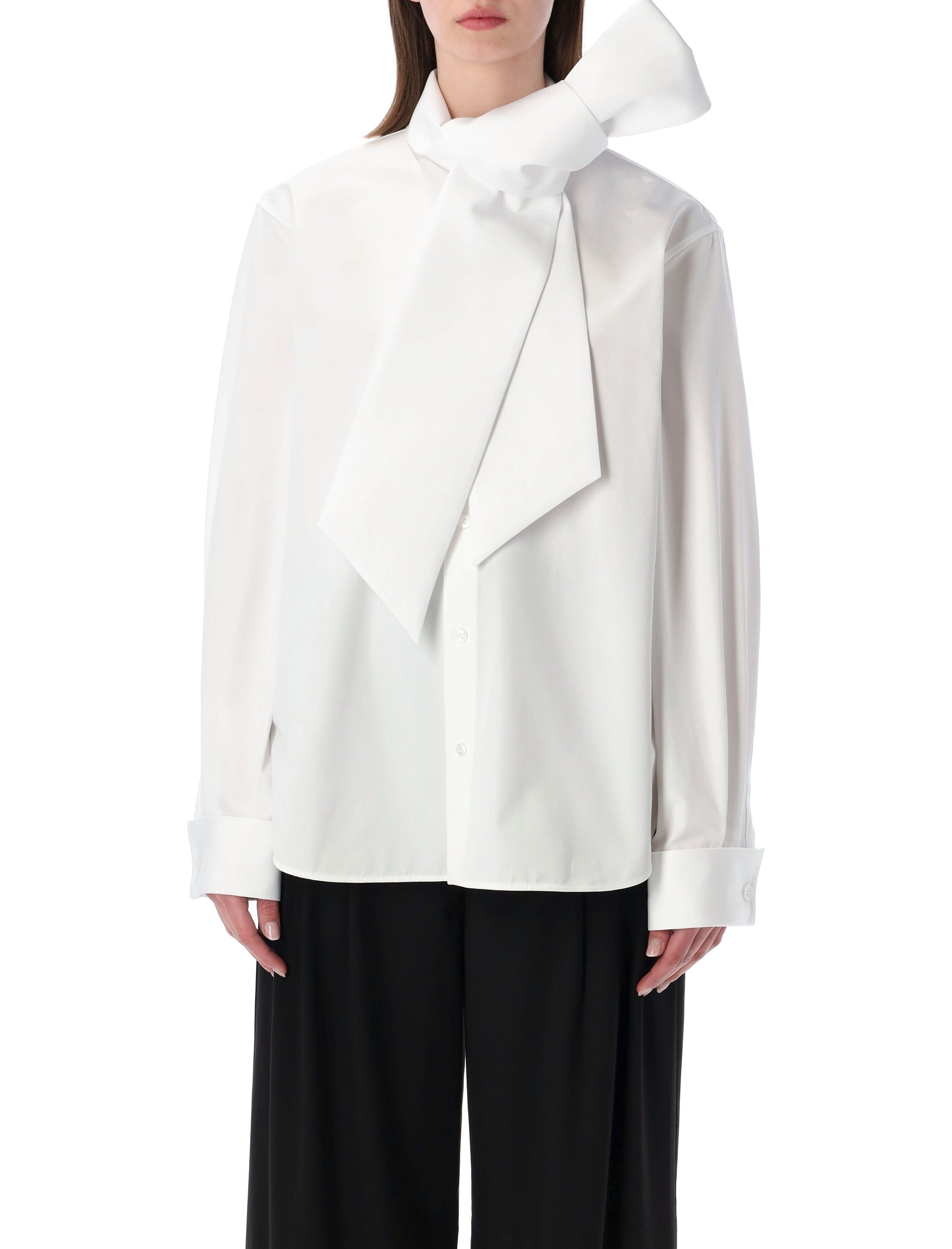 Saint Laurent Cotton Poplin Lavallière Shirt White