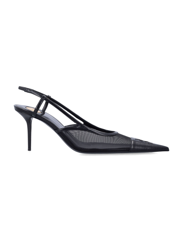 Saint Laurent Renée Mesh Slingback Pumps Black Polyamide