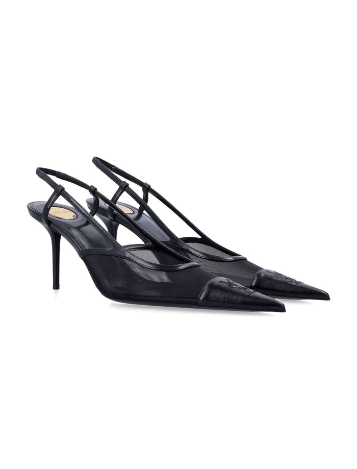 Saint Laurent Renée Mesh Slingback Pumps Black Polyamide